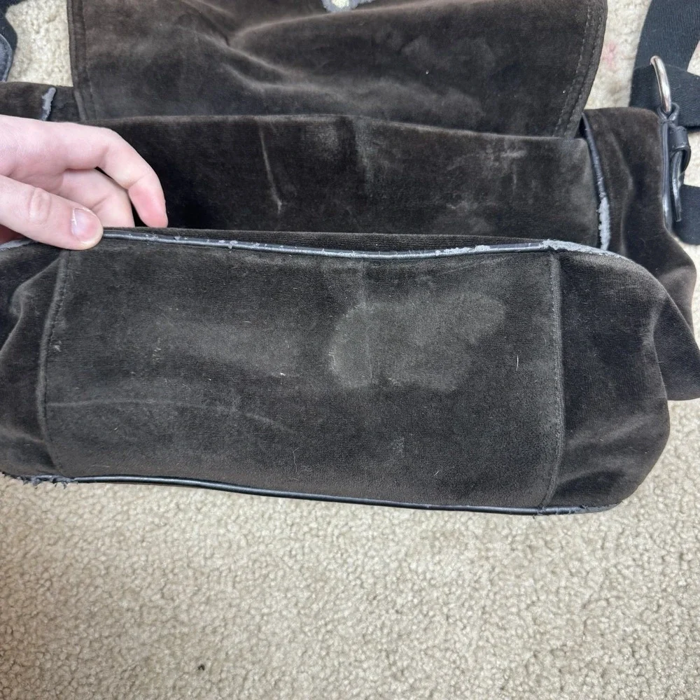 Vintage Y2K Juicy Couture Laptop Computer Messenger Bag Brown Velour‎ Velvet